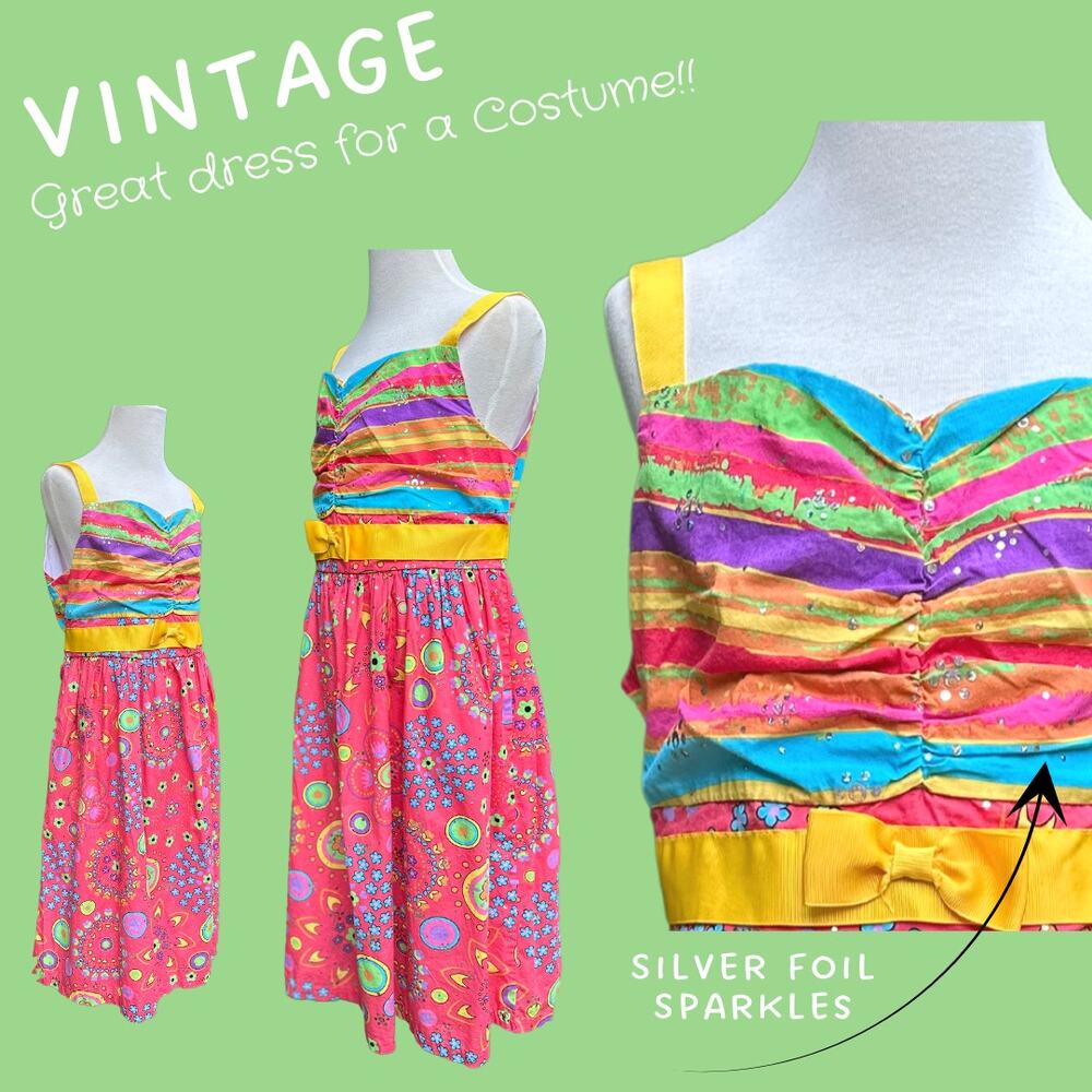 Vintage 90s Girl S16 SunDress Costume Cosplay Anime Pink Sparkle Party Halloween